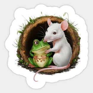 White rat consoling a green frog Sticker